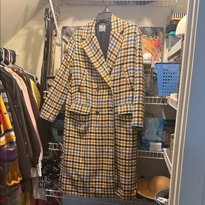 Future Collective Vintage-Inspired Houndstooth Trench Coat - Brown/Blue